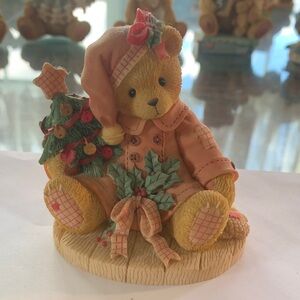Cherished Teddies Orange and Green Christmas Bear Figurine